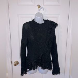 Zara Black & Silver Cover up Sweater / Military Button on Shoulders / Frilled